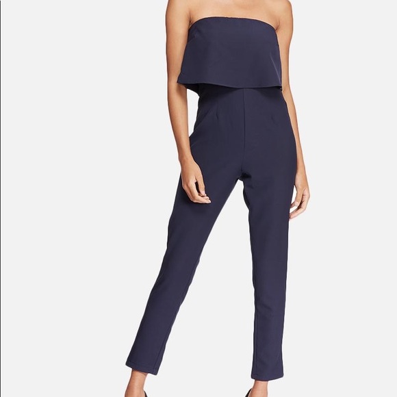 Missguided Pants - Misguided Bandeau Double Layer Navy Jumpsuit